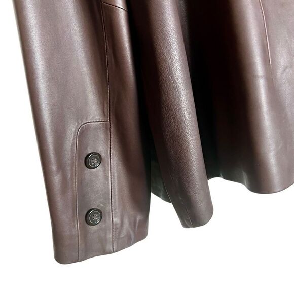 90s Leather Oversized Brown Elegant Single Breast Jacket Coat Blazer XL - Picture 4 of 15